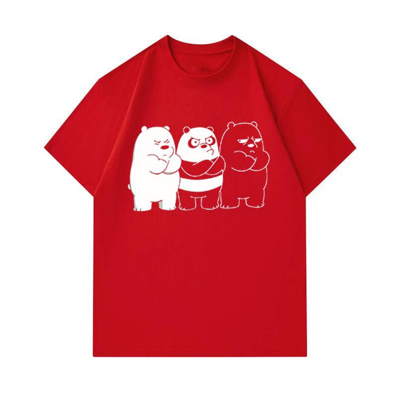100% Cotton Men's Crew Neck Short Sleeve T-shirt, Cartoon Grumpy Three Bears Print Casual Comfy Breathable Tee for Daily Outdoor Wear, Loose Fit Soft