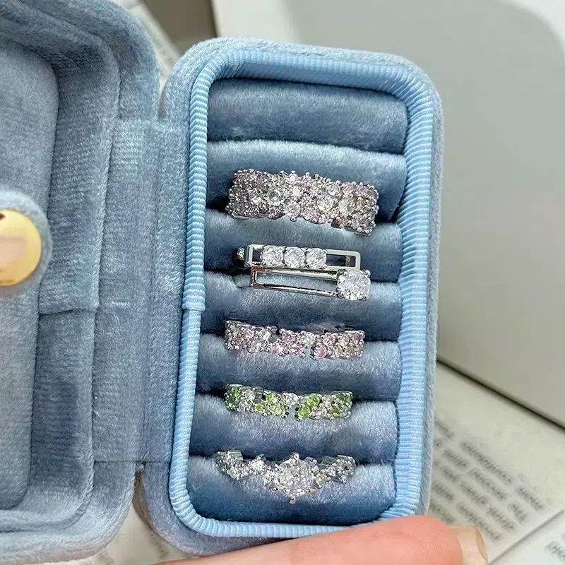 [Сломанный бриллиант Галактика] Цветной микро-инкрустированный циркон Высококлассное открытое кольцо Ряд бриллиантов Нишевый цветной сокровище Изысканное кольцо Женщина
