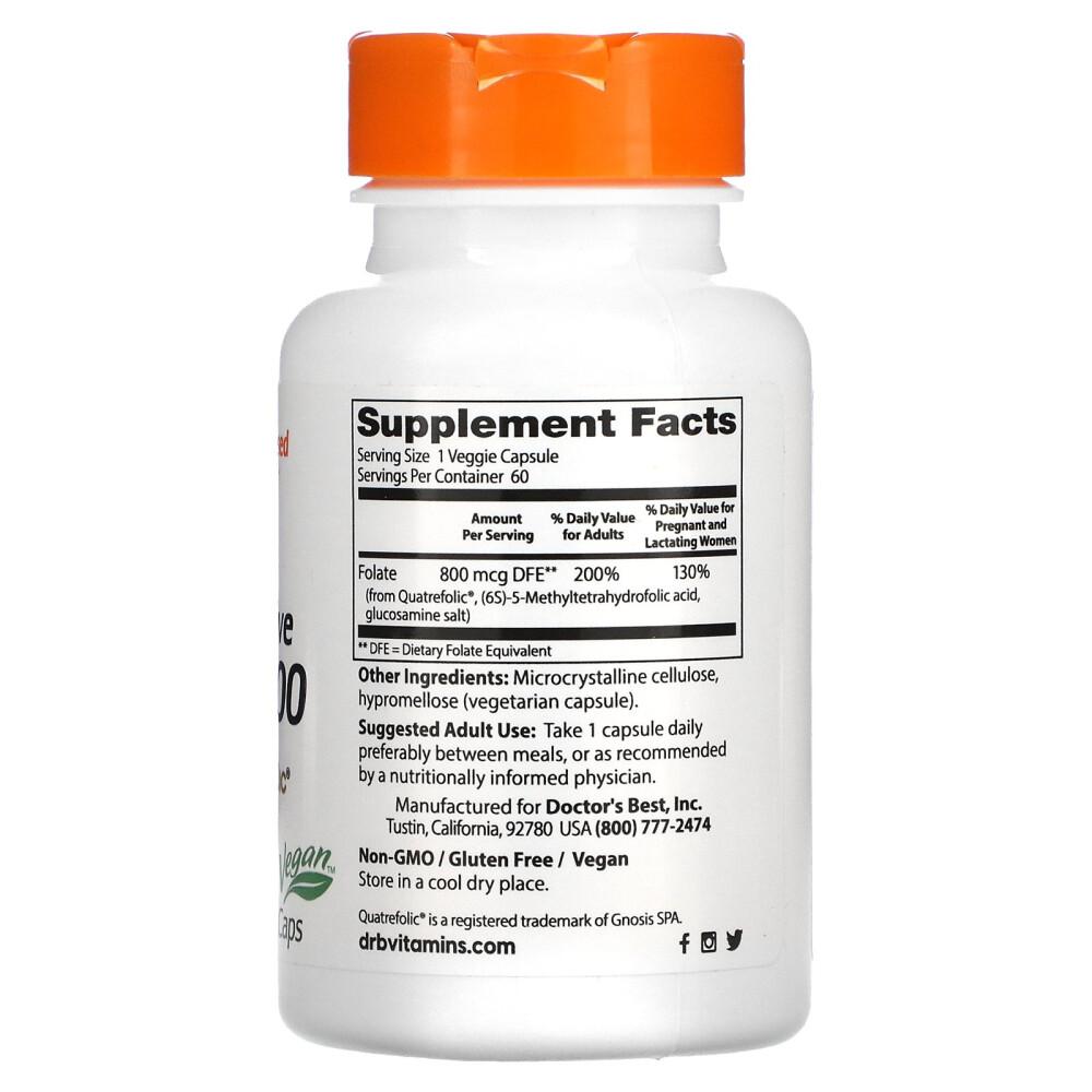 Doctor's Best Fully Active Folate 800, 60 Veggie Capsules (2-Pack)