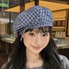 Кепка-берет в клетку в корейском стиле с бантом, женская восьмиугольная кепка, крутая женская шляпа художника, для улицы