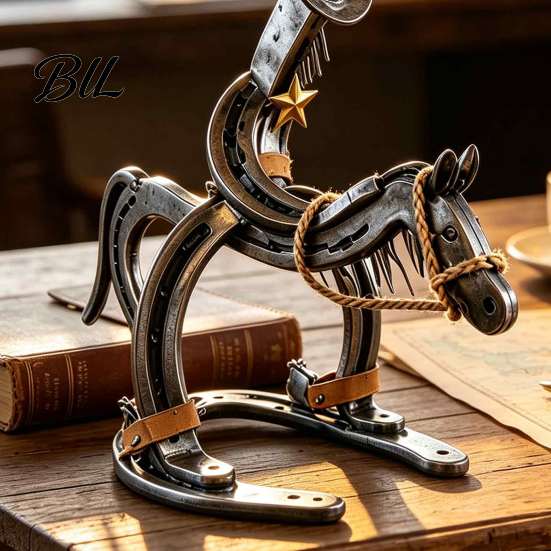 Study Room Decorative Accents Handcrafted Cowboy Iron Pony Ornament, Rustic Western Rodeo Horse Sculpture, Metal Unique Themed Gifts Desk Decor,