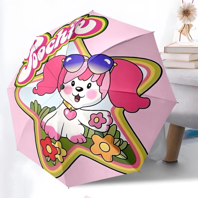 Stylish and Cute Poochie Fashionable Automatic Opening/Closing Folding Umbrella. Portable and Foldable, Ideal for Gift, Travel, and Daily Use.