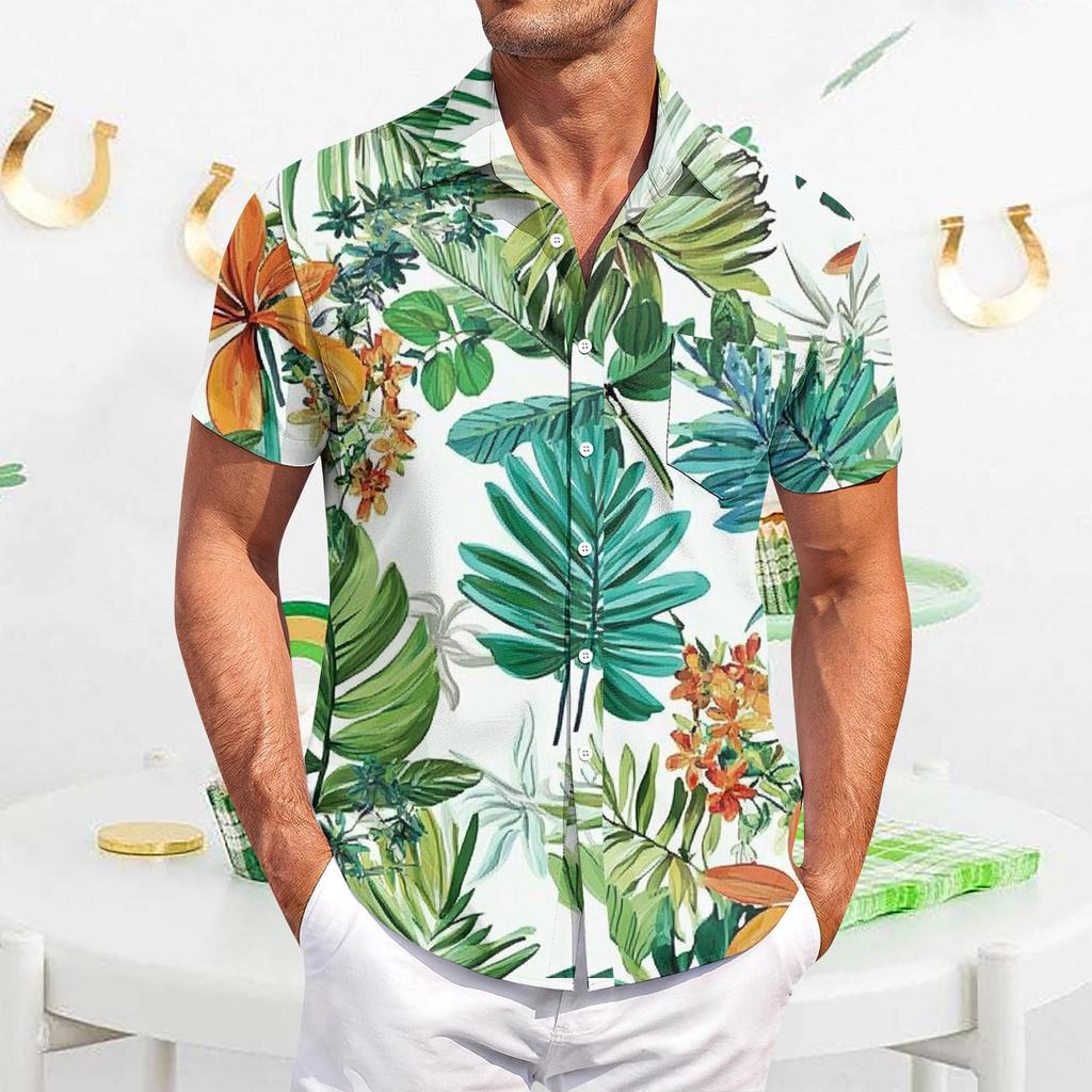Мужская повседневная рубашка с короткими рукавами, облегающая, стильная, с гавайским принтом