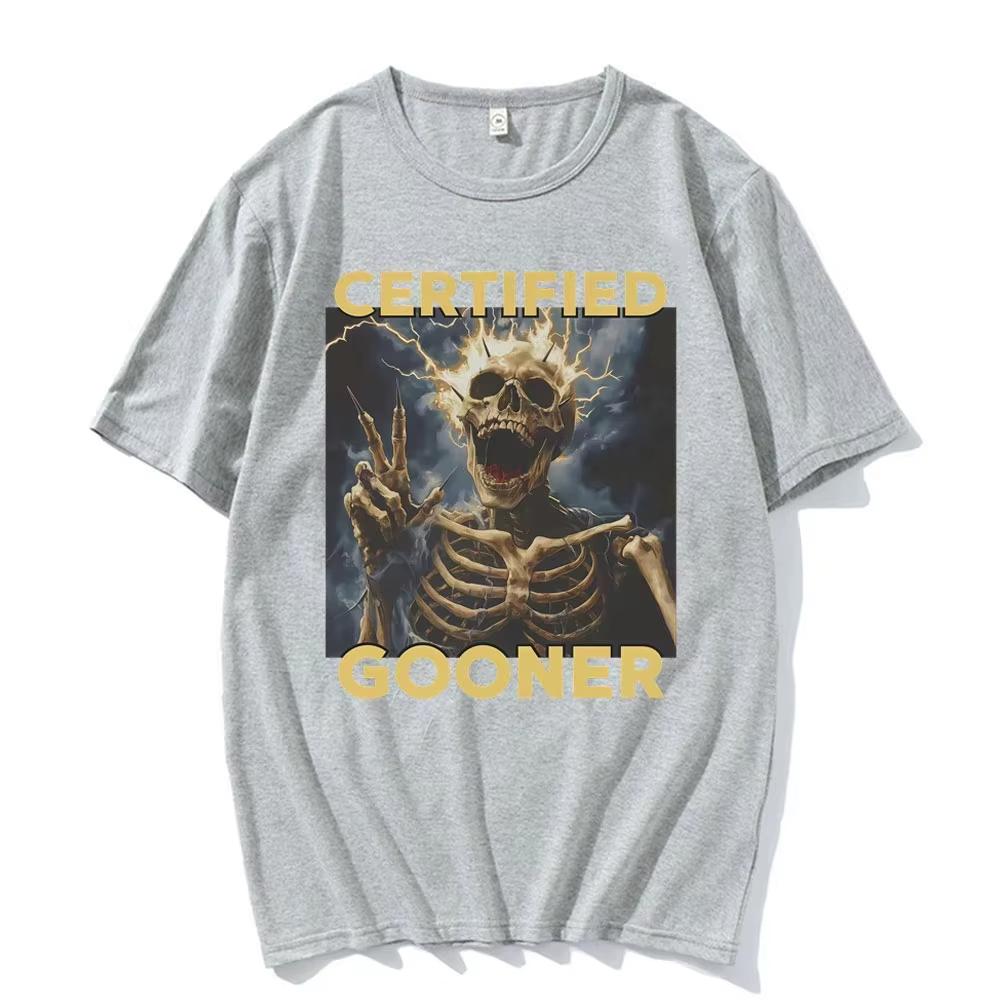Funny Certified Gooner Skeleton Meme Graphic TShirt Clothing Vintage Gothic Humor Short Sleeve Tshirt 100 Cotton T Shirt