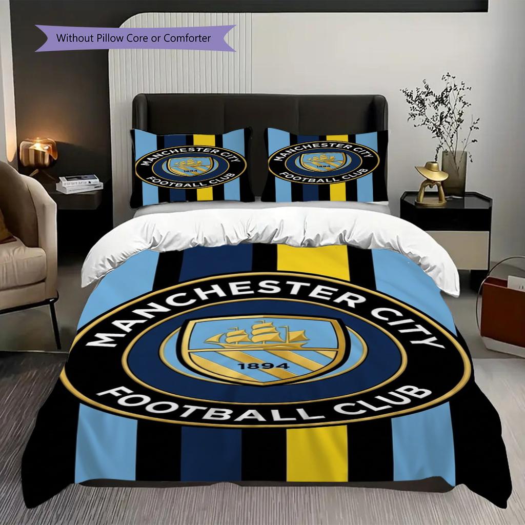 Manchester City Pride Three-piece set (1 * duvet cover + 2 * pillowcase, without core) 2DFlat Christmas birthday gift Duvet cover and pillowcase