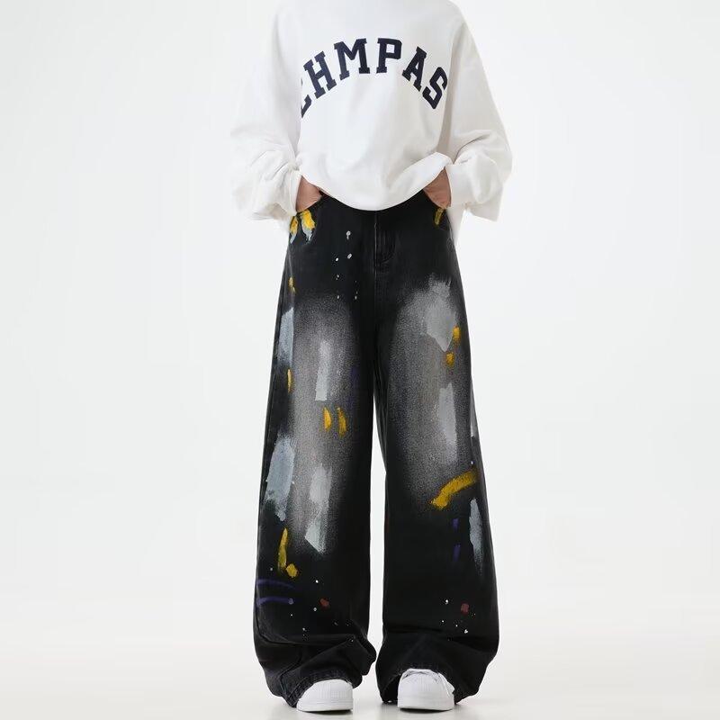 Men'S Jeans Ins Jeans Men'S Ripped Cropped Pants Harajuku Straight Leg Spring Trendy Loose Straight Leg Pants