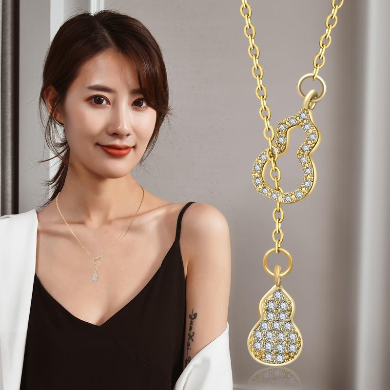 Titanium Steel Double Gourd Necklace Female Ins Happy Lucky Fulu Gourd Versatile Temperament Collarbone Chain Light Luxury Design