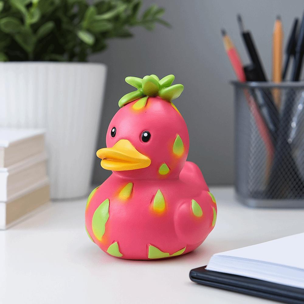 Cute Cartoon Watermelon Duck Statue Funny Decorative Dragon Fruit Duck Figurine Mini Resin Duck Ornament Home Decoration