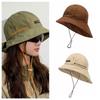 Quick-drying Wide Brim Sun Hat Solid Color Hiking Hat Breathable Drawstring Fisherman Hat  Travel