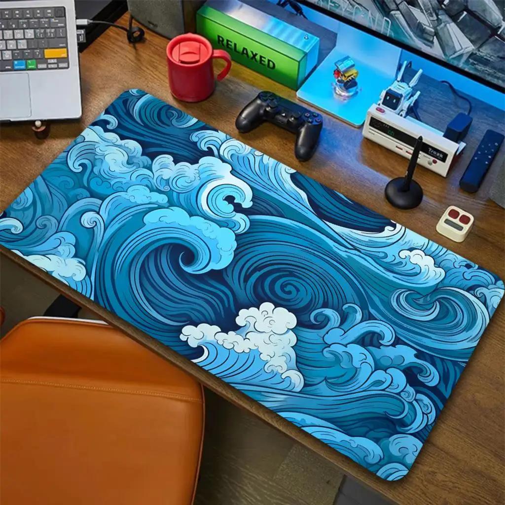 Japanese Blue Waves Mouse Pad Desk Mat Art XXL Gaming Mouse Pad office Mousepad 900x400 Nature Rubber Table Mat desk Accessories