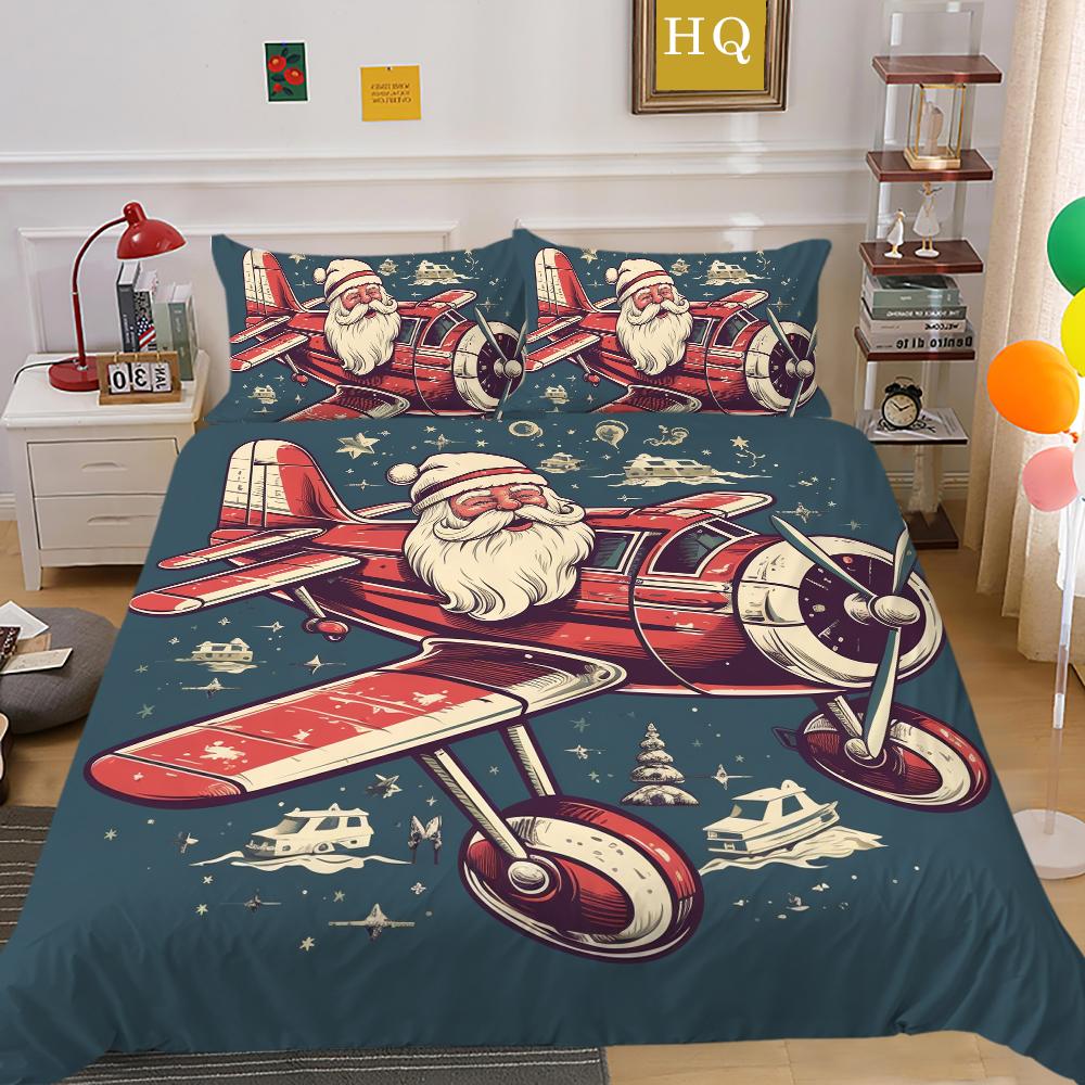 3D Microfiber Fabric Christmas Bedding Set Santa Claus Quilt Cover Pillowcase 2 or 3 EU220 * 240 Full-size Quick Drying Easy Cleaning Home Decoration