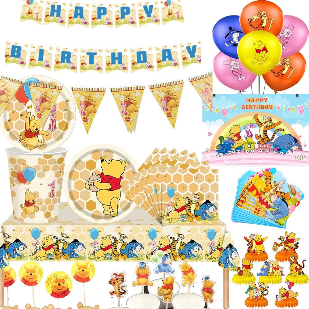 Winnie The Pooh Birthday Party Decoration Plates Napkins Table Cover Balloons Banner Baby Shower Serves 10 Guests Baby Shower