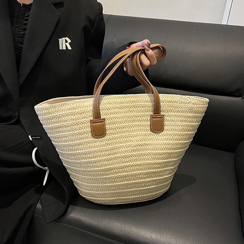 Летняя соломенная сумка большой вместимости для женщин, вязаная соломенная сумка в богемном стиле, сумка с верхней ручкой, дорожные сумки