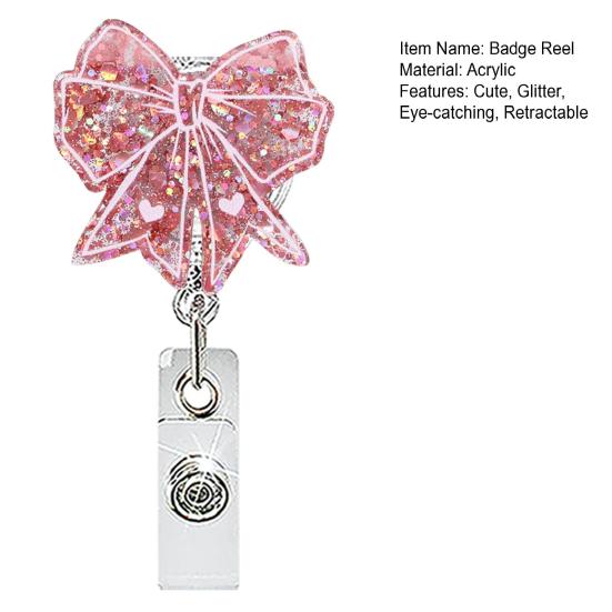 Cute Badge Reel Nurse Reel, Funny Retractable Glitter Acrylic Name Tag Holder with Decorative Clip, Sparkly ID Card for Teachers Student Staffs