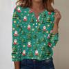 Women's Fashion Casual V-Neck Long Sleeve Decorative Button Christmas Print Top