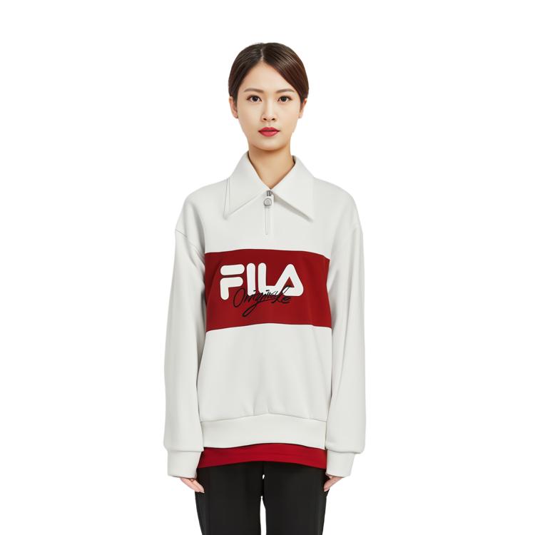 Fila Модный Свободный Трикотажный Топ Поло с Длинным Рукавом, Блок Цвета, Мужские топы Облако-Гриб-Белый F11W349208FWT