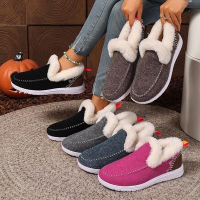 Женские зимние теплые сноубутсы с подкладкой из искусственного меха, удобные для ходьбы, короткие ботильоны для женщин, из искусственной замши, нескользящие, на платформе, плоские ботинки