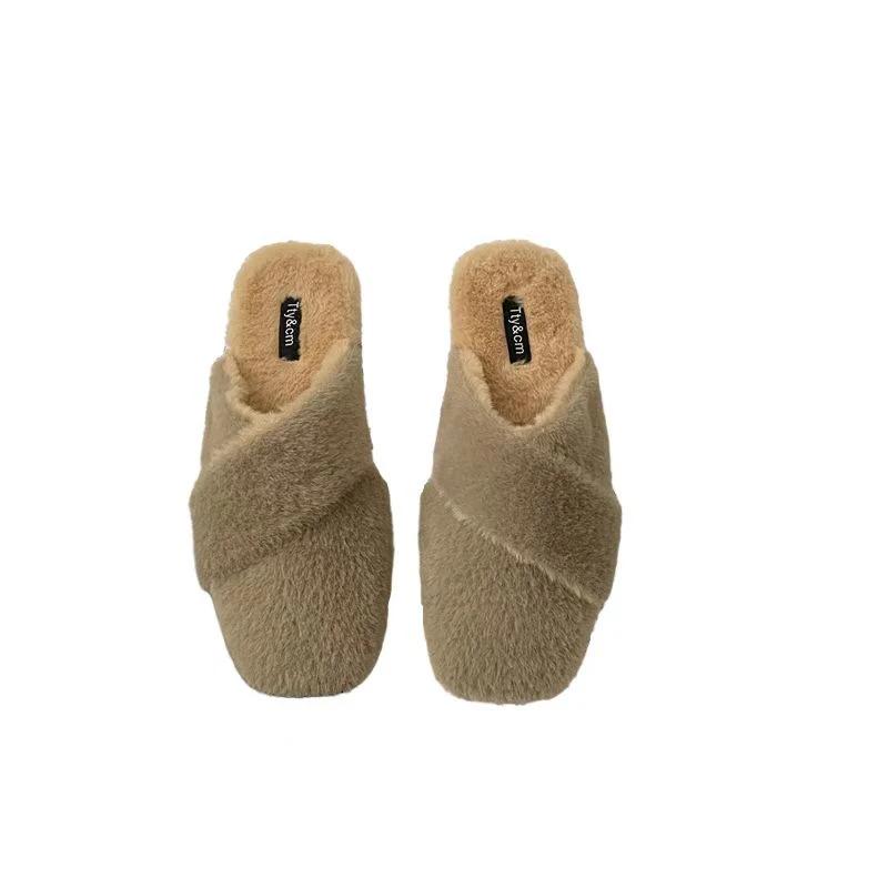 Fur Women Flats Cotton Slippers Cozy Walking Casual Shoes 2024 Winter Warm New Fashion Short Plush Boots Trend Mujer Zapatos