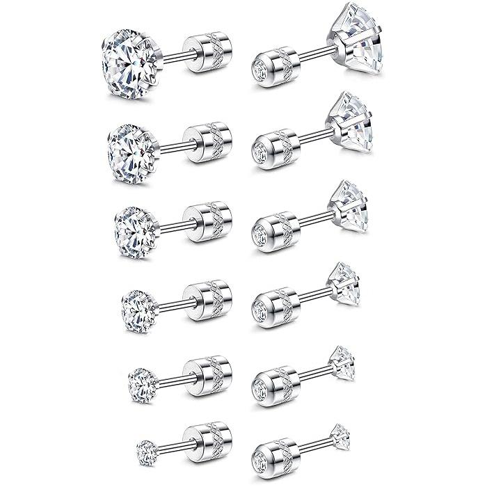 Kolip Hypoallergenic Stud Earrings for Women Men, Cubic Zirconia Surgical Steel Earrings Set