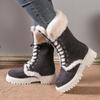 Women's Winter Plush Boots Ankle Boots Snow Boots Warm Cotton Ankle Boots Thick Sole Mid-tube Front Lace-up Plush Thick Cotton Shoes