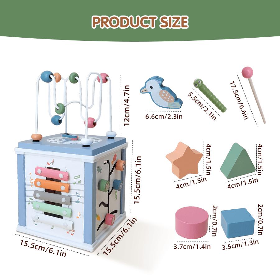 Деревянный развивающий куб, Развивающий куб 5 в 1, Многофункциональный сундук с сокровищами, Развивающие игрушки, Сортировка по форме, Пирамидка, Ксилофон, Пасхальные подарки