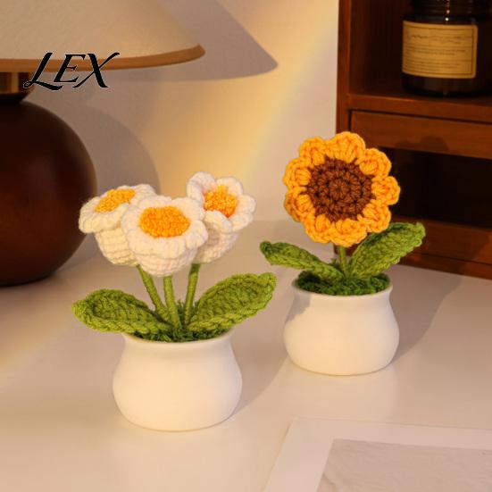Small Potted Flowers Handmade Crochet Flower Decoration, Knit Artificial Sunflower Desktop Decorative Yarn Decor, Gift for Women, Mom, Teacher,