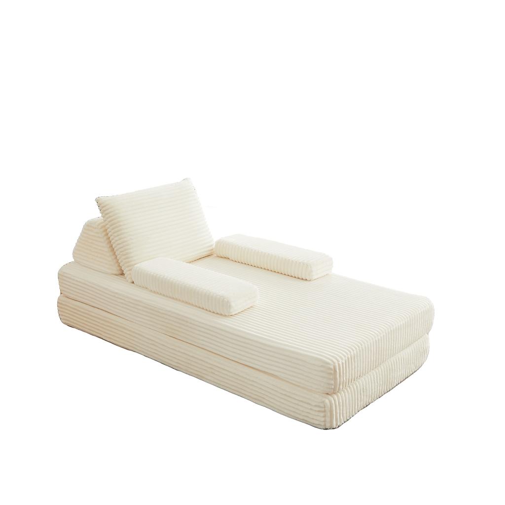 211 cm Long Corduroy Sofa, Combination of Sofa and Bed, Versatile Options with Two Triangular Backrests, Two Cushions, Two Removable Armrest Modules