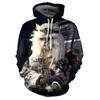 Cat And Dog 3D Digital Print Women's Hooded Sweatshirt With Drawstring And Kangaroo Pocket Woen's Pullover Tops For Fall Winter