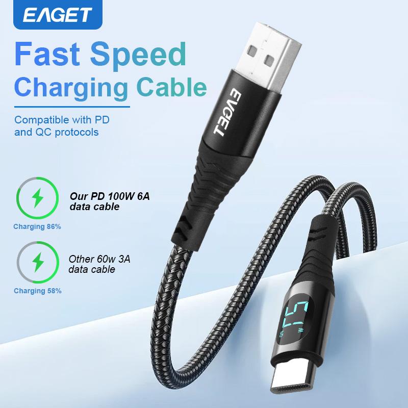 Кабель USB-C для быстрой зарядки мощностью 100 Вт — цифровой дисплей, нейлоновый плетеный кабель для iPhone 15 и других устройств на базе Android