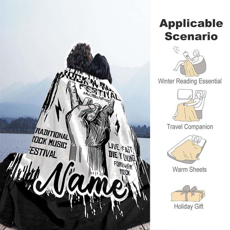 Rock Gesture Customize Your Name Blanket Warm Comfortable Soft Blanket For Chair Office Sofa Bed Sofa Office Camping Suitable For Gifting Relatives