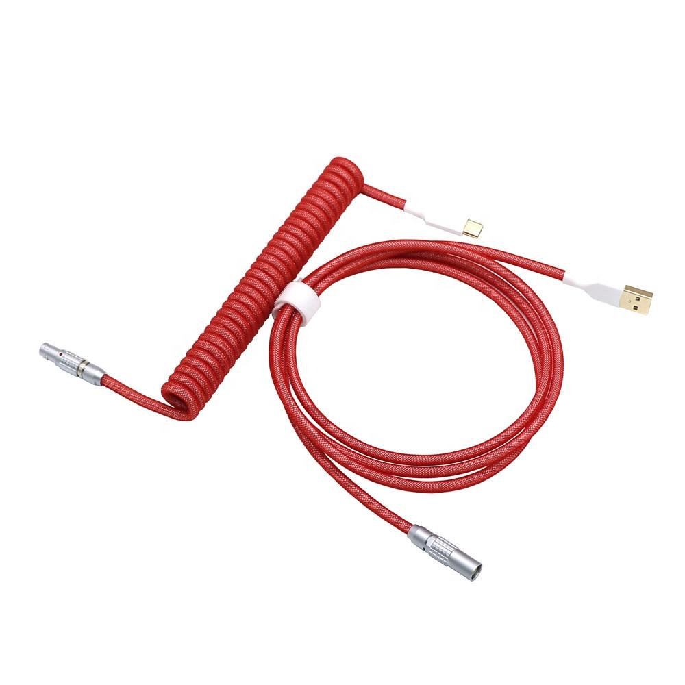 Angitu OB Aviator Double Sleeved Coiled USB Cable to Type C+TRRS Mechanical Keyboard Split Coil Cable