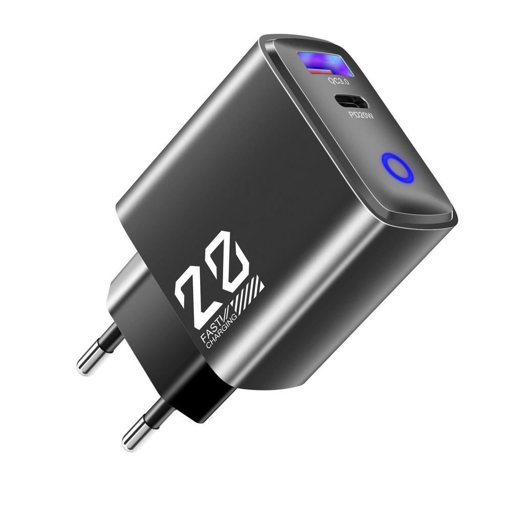 Новое металлическое EU-зарядное устройство Type-C мощностью 20 Вт: Мини USB+PD Быстрая зарядка со светом