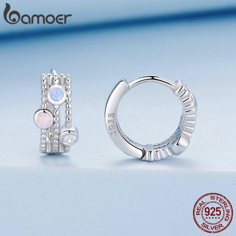 BAMOER, многослойные серьги-кольца из стерлингового серебра 925 пробы с геометрическим узором, серьги-кольца с цирконием для женщин, изящные ювелирные изделия