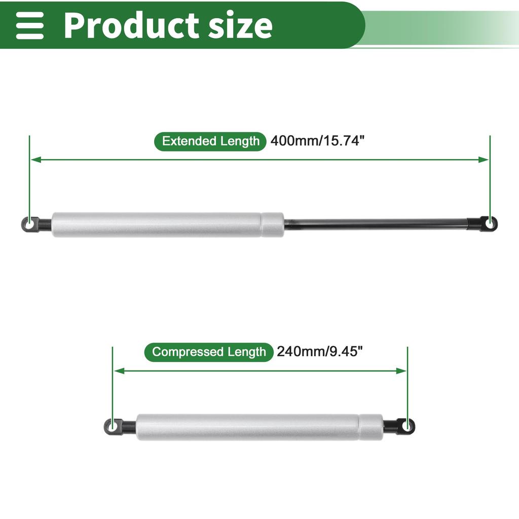 Motoforti 400mm/15.75" Gas Struts, 1000N Gas Spring, Silver Tone, Carbon Steel, 2 Pieces, for RV Toolbox Lids, Storage Box Lids, and Cabinet Door Lids