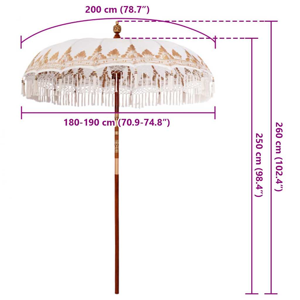 Balinese Sun Umbrella Cream 190 x 190 x 260 cm