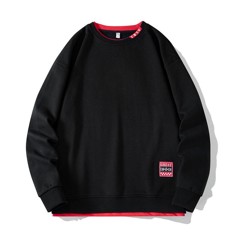 Большой размер свитер мужской весна и осень новый свободный длинный рукав футболка свободный тренд плюс толстый низ рубашка мужской