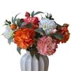 Silk Petals Simulation Peony Flower Green Lieaves Faux Flower Peony Artificial Flower  Gift