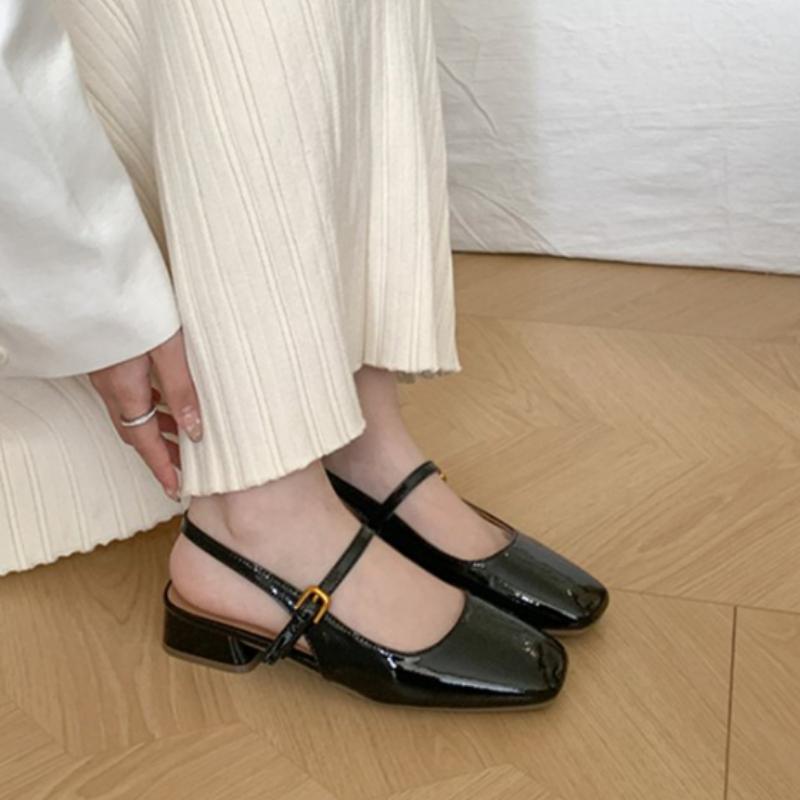 Мода 2025 Французская сумка на голову Туфли Мэри Джейн Женские Однословный ремень с пряжкой Задник пустой Темперамент Одинарные туфли