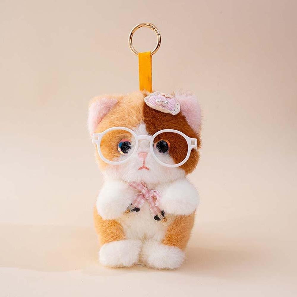 Soft Cute Cat Keychain Small Comfort Stuffed Animal Kawaii Glasses Key Ring Daily Accessories