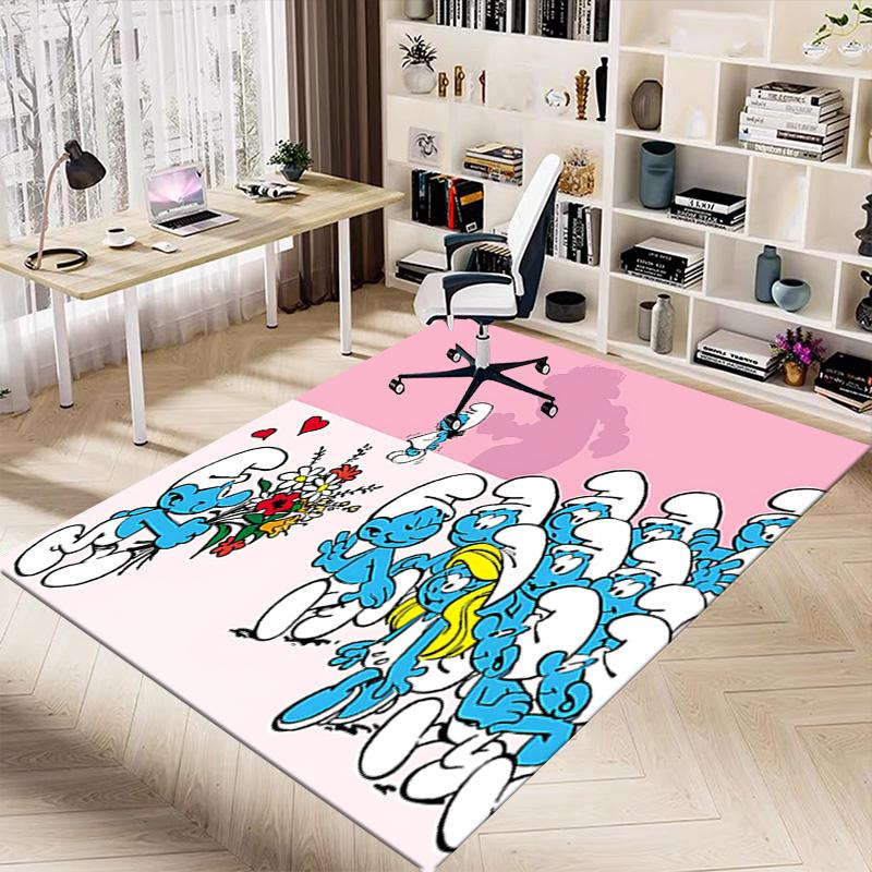 1pc Flower Bouquet Smurf Love Carpet for Playroom Bedroom Living Room Sofa Home Decor,kids Game Area Rug Non-slip Floor Mat Y72392