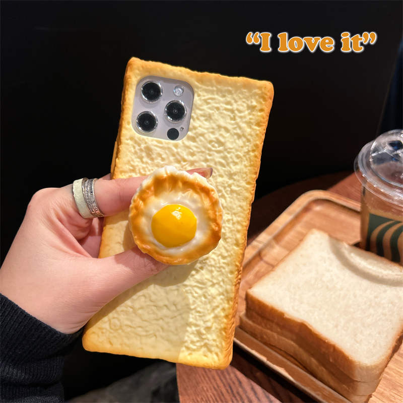 3D Симуляция Тост Чехол для Телефона для iPhone 11 12 13 14 15 Pro Яйцо Складная Подставка Хлеб Мягкий Силиконовый Чехол для iPhone 16 Pro Max