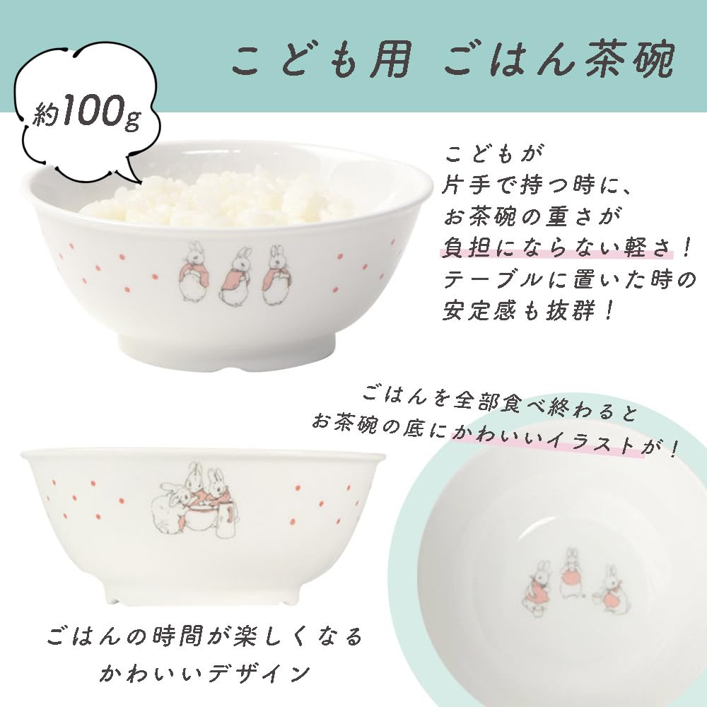 OGISO Peter Rabbit Dot Girls 4-Piece Reinforced Porcelain Dinnerware Set (Dishwasher and Microwave Safe)