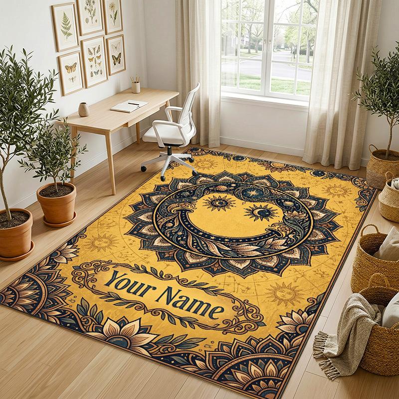 Egyptian Flower Theme Soft Crystal Velvet Rug Custom Name & Text Print Non Slip Floor Rug for Bedroom Living Room