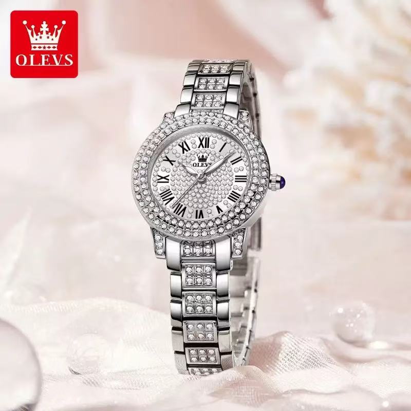 OLEVS Женские часы Изысканные элегантные бриллиантовые сверкающие кварцевые часы Водонепроницаемые женские часы