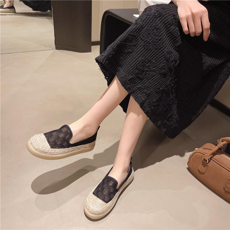 Соломенные туфли-эспадрильи 2025 весна и лето новая сетчатая полая дышащая подошва на плоской подошве одинарная обувь на одной педали ленивые туфли