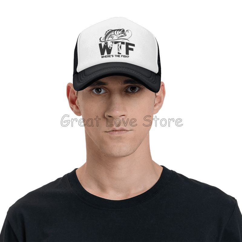 WTF Где Рыба Принт Сетчатая Бейсболка Унисекс Регулируемая Snapback Кепки Папина Рыболовная Шляпа Летние Шляпы от Солнца