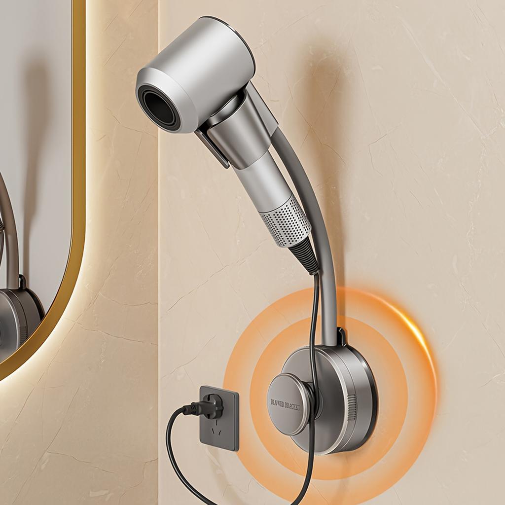 Hair Dryer Holder Wall Mount Storage Rack With Suction Cup For Bathroom Lazy Organizer