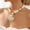 Tooxika Exaggerated Hollowed Out Conch Pendant Necklace Fashion Round Beads Mixed Colour Imitation Pearl Necklace