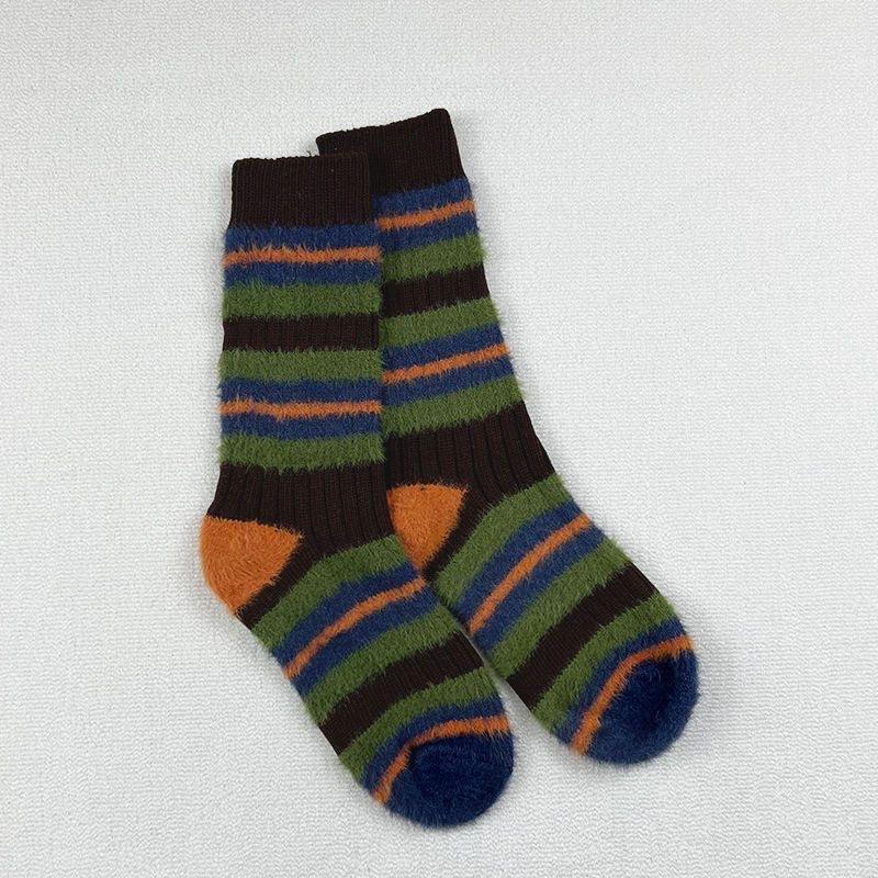Colorful Striped Socks Women Autumn Winter Mink Fleece Floor Sock Soft Thicken Plush Indoor Socks Female Fluffy Sox
