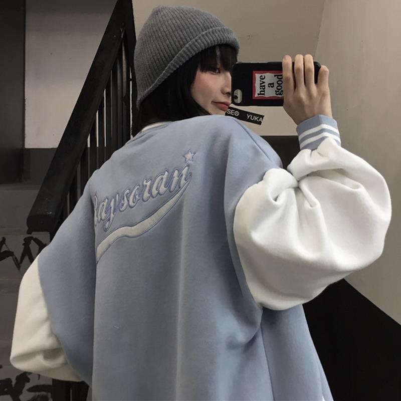 Harajuku толстовки больших размеров, осенние флисовые толстовки с капюшоном большого размера, женская толстовка в стиле хип-хоп, бейсбольная форма
